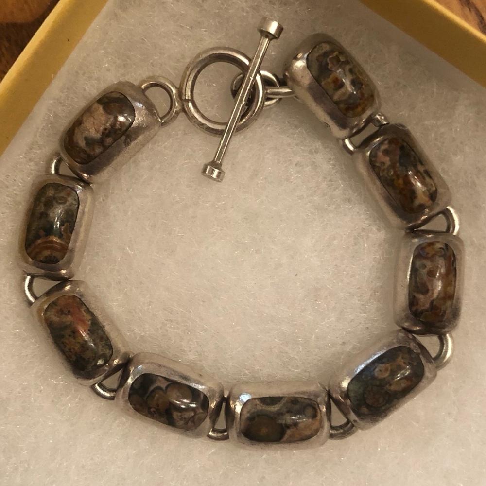 Rare Vintage Silpada Sterling Silver Leopard Skin Jasper Link Bracelet B0016 - Picture 2 of 16
